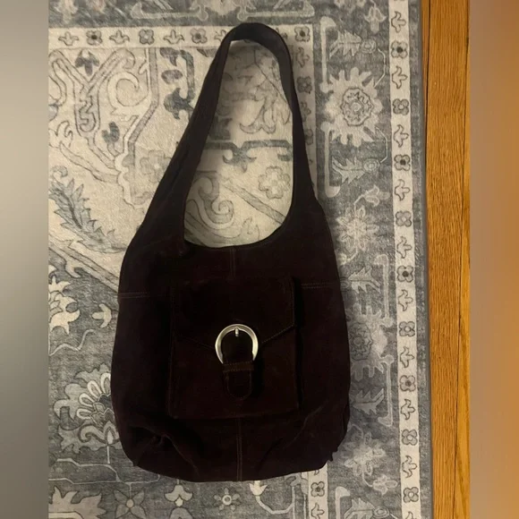 Vintage Dark Purple Suede Shoulder Bag - Picture 1 of 6